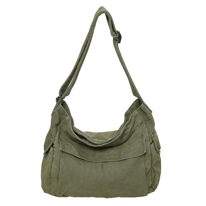 Japanese-style washed canvas bag, large-capacity single-shoulder bag for women, class bag for junior high school, senior high school and college students, workwear style crossbody bag Item Picture