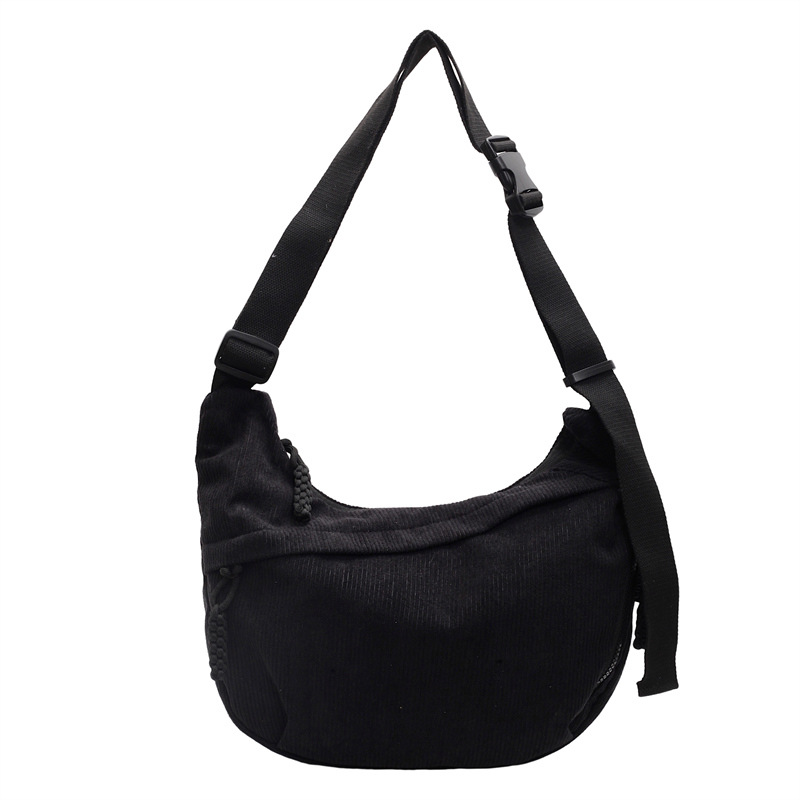 Corduroy canvas women's large-capacity dumpling bag 2024 New style simple and versatile crossbody college student class single-shoulder bag Item Picture