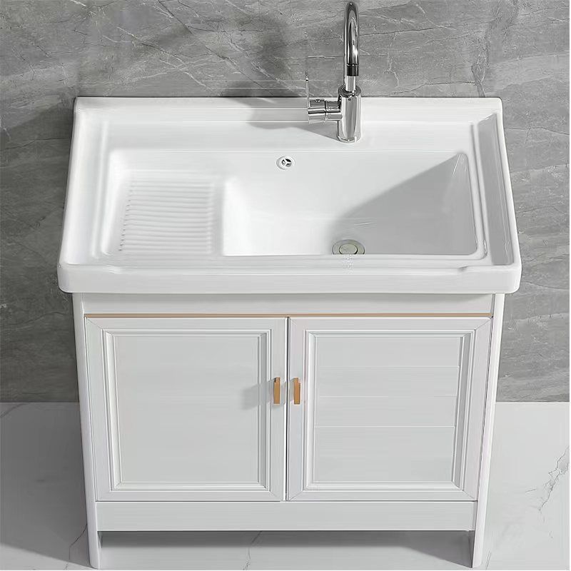 Bathroom balcony ceramic laundry basin with washboard water, space aluminum white floor-standing bathroom cabinet set combined washbasin Application Scenario