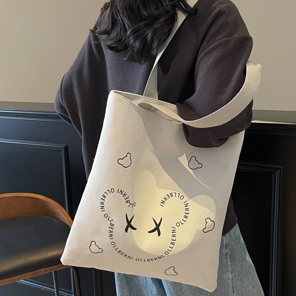 ins canvas bag Women's crossbody bag 2025 Summer New style Japanese large-capacity cartoon-printed student single-shoulder fabric bag Specification drawing