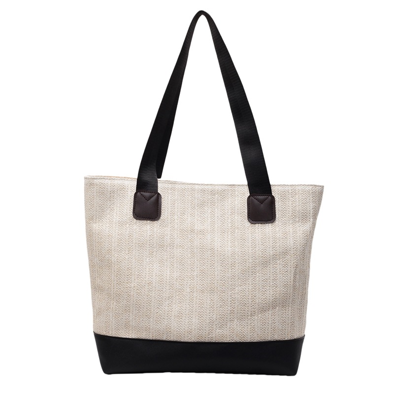 A niche design straw weaving color-blocking large-capacity tote bag for women in 2025, a trendy weaving vacation versatile single-shoulder bag Item Picture