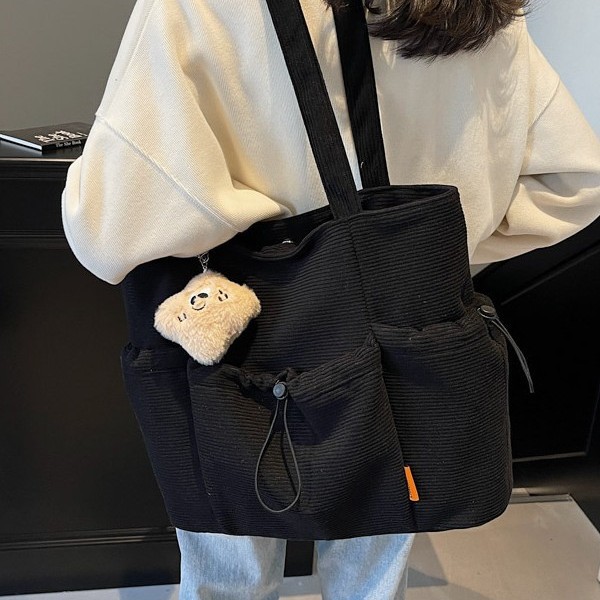 Multi-pocket tote bag, single-shoulder bag, Korean-style sports shoulder bag, simple, niche and fashionable, Japanese-style solid-color tote bag details Picture