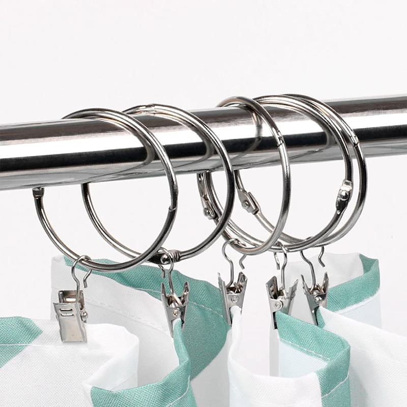 Cross-border sales of silver-white suspended open curtain clips, movable open curtain ring hooks, and simple bath curtain clips Specification drawing