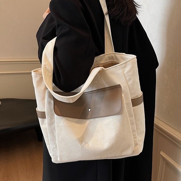 Korean student schoolbag with large capacity, artistic and simple corduroy handbag for women, new Japanese corduroy crossbody bag for women details Picture