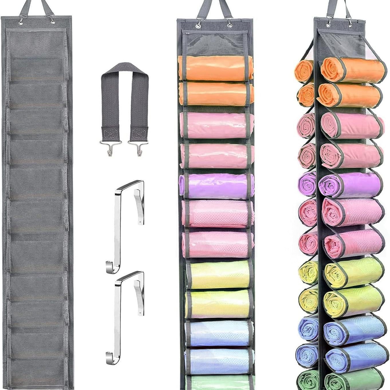 Cross-border bestseller, double-sided 24-compartment door rear hanging bag, home wardrobe hanging towel, clothes and sundries storage bag Item Picture