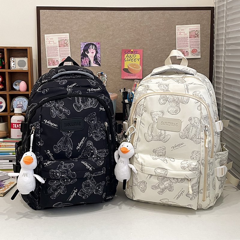 Little Bear Schoolbag for girls, ins, simple campus backpack, high school students' travel, large capacity computer backpack for junior high school students full figure