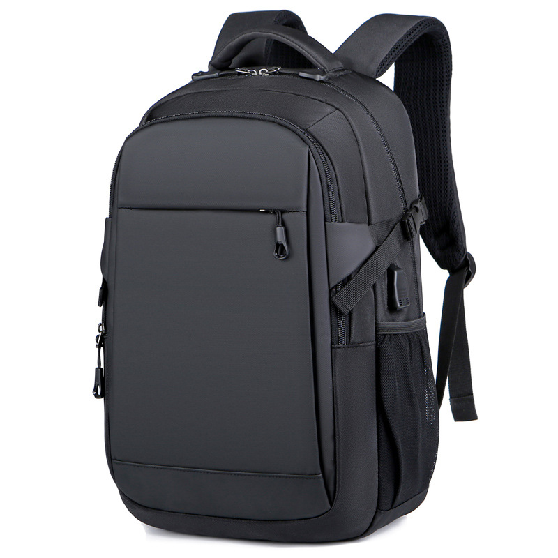 Men's solid-color Oxford cloth business backpack, large-capacity computer backpack, USB charging travel bag for business trips and commuting full figure