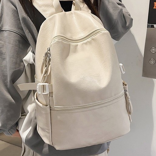Cross-border retro pu soft new college student schoolbag, campus fashion men's and women's backpack, large-capacity travel backpack Specification drawing