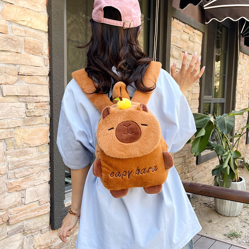 New Lapibala Capybara backpack, cartoon and cute plush doll, large-capacity capybara doll bag for export Specification drawing