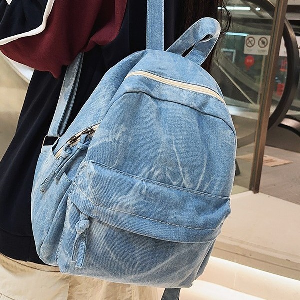 Cross-border new trendy and individualistic tie-dyed denim backpack for men and women, casual commuting small backpack, versatile student schoolbag Specification drawing