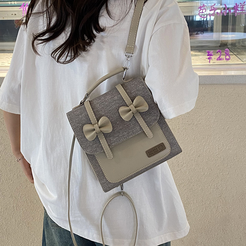2025 New bow fashion school style backpack, multi-functional solid color retro small backpack, spliced single shoulder bag Application Scenario