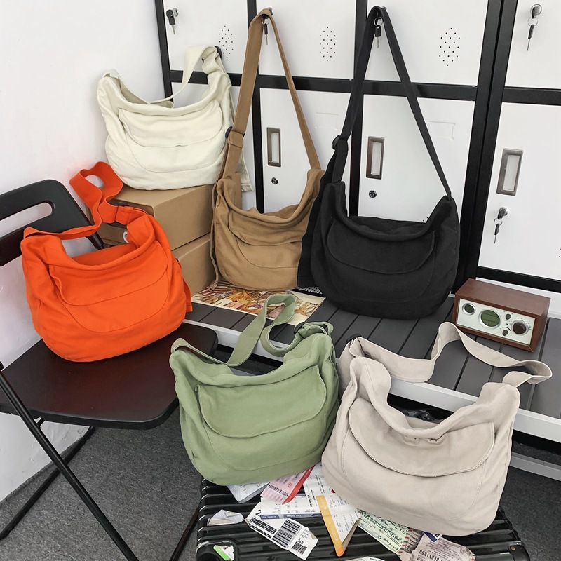 New Korean-style canvas bag for women, fashionable single-shoulder crossbody bag, retro dumpling bag, street casual bag, couple backpack Specification drawing