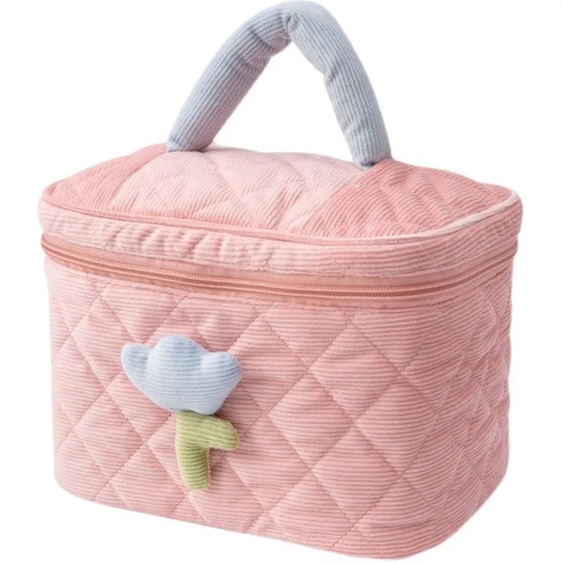 ins style, high appearance level, corduroy makeup bag, large capacity, cute toiletry bag, high-end feel, portable storage bag for going out Item Picture
