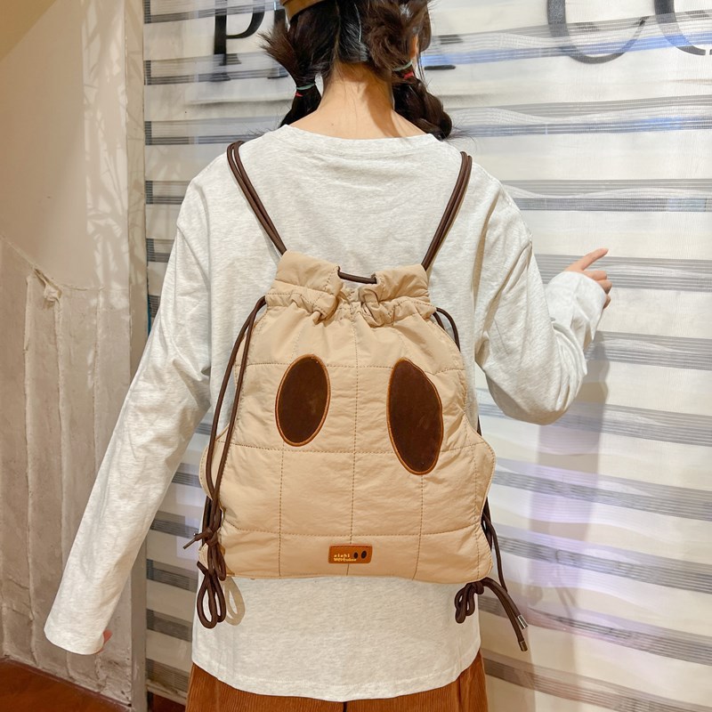 Drawstring bag, single-shoulder crossbody backpack, college student niche travel casual cotton-padded jacket bag, cute and versatile drawstring backpack full figure