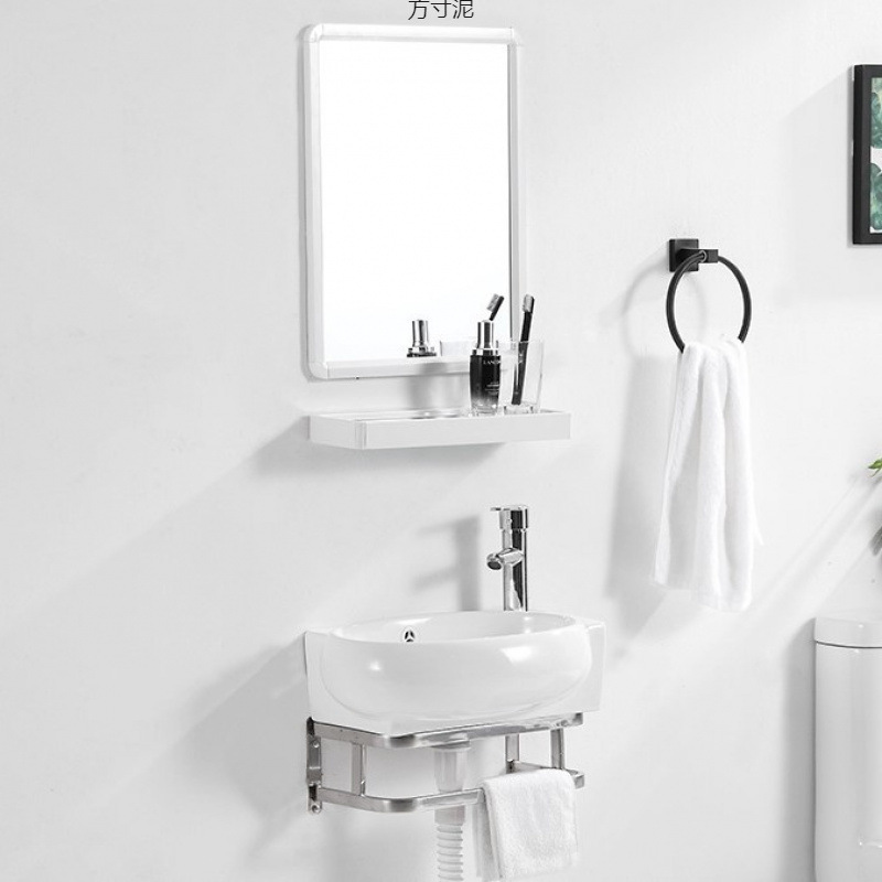 Wall-mounted washbasin, stainless steel stand, countertop, small-sized bathroom, balcony, washbasin, ceramic washbasin factory Item Picture
