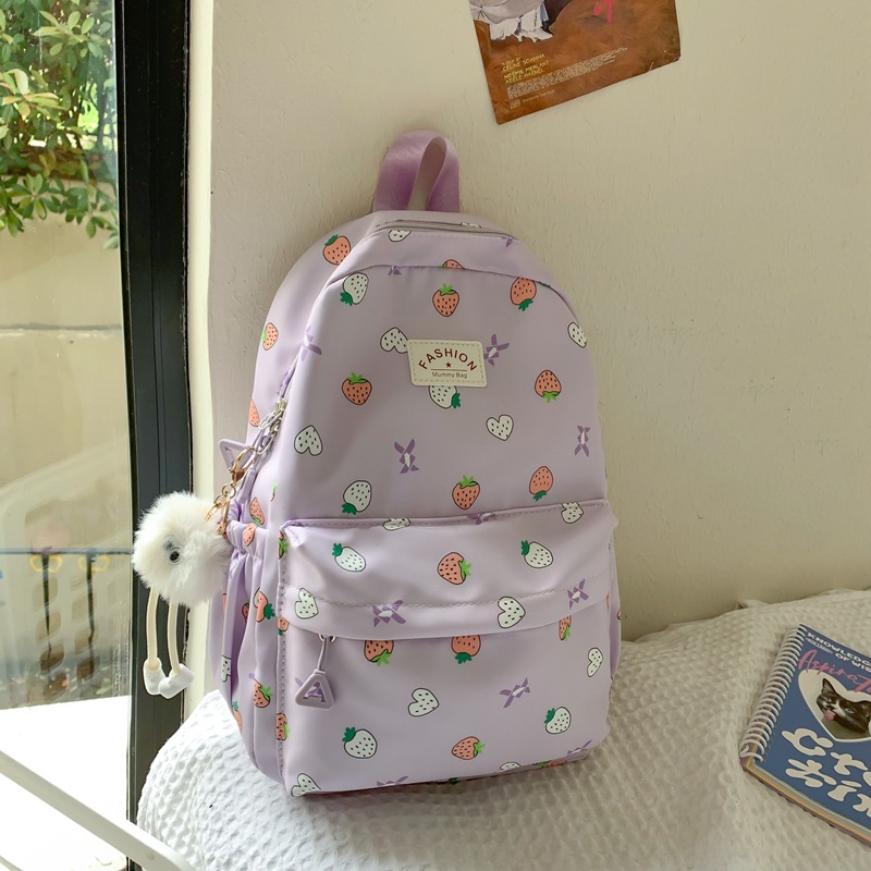 Cute strawberry schoolbag, cute and soft girl backpack for junior high school students, new large-capacity backpack for junior and senior high school students details Picture