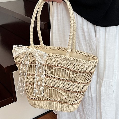 Handbag for girls, high appearance level, vacation style travel single-shoulder tote bag, large capacity, fashionable grass woven vegetable basket bag Specification drawing
