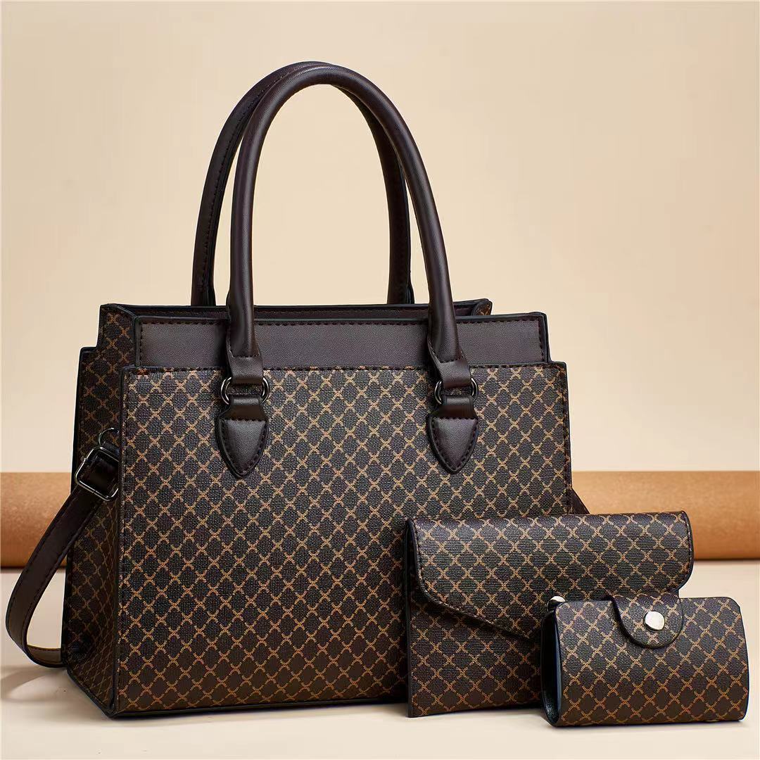 Grand Lady three-piece handbag set 2023 New style middle-aged mom bag, fashionable large-capacity versatile crossbody bag full figure