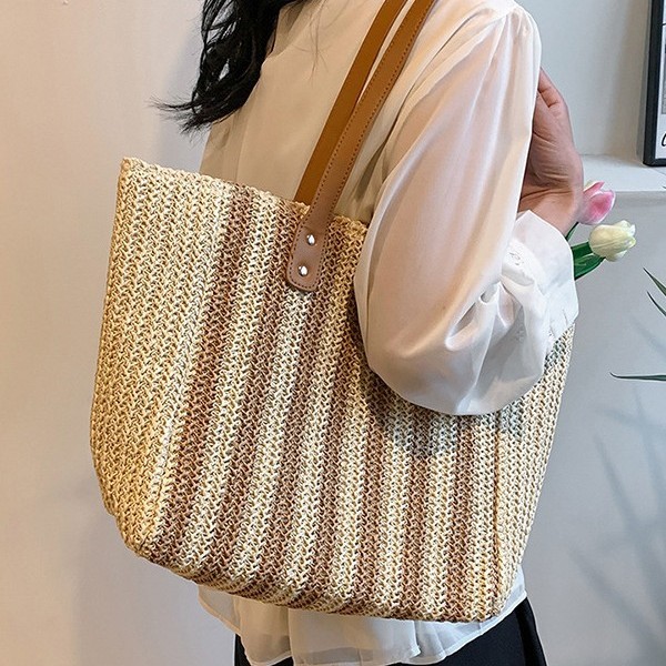 Spring and summer stylish straw woven bags for women, 2025 new Korean style, elegant and casual underarm tote bag, fashionable single-shoulder bag Specification drawing