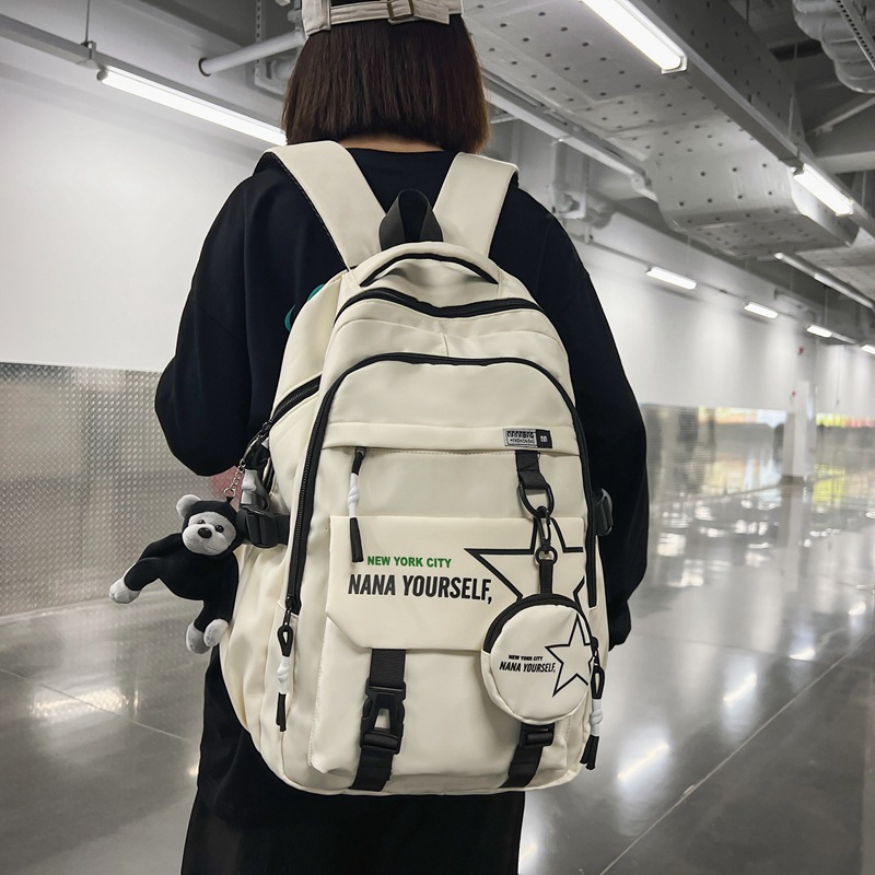 Laid-back and simple male college student, junior high school student, middle school girl, large-capacity high school backpack, Korean-style student backpack details Picture