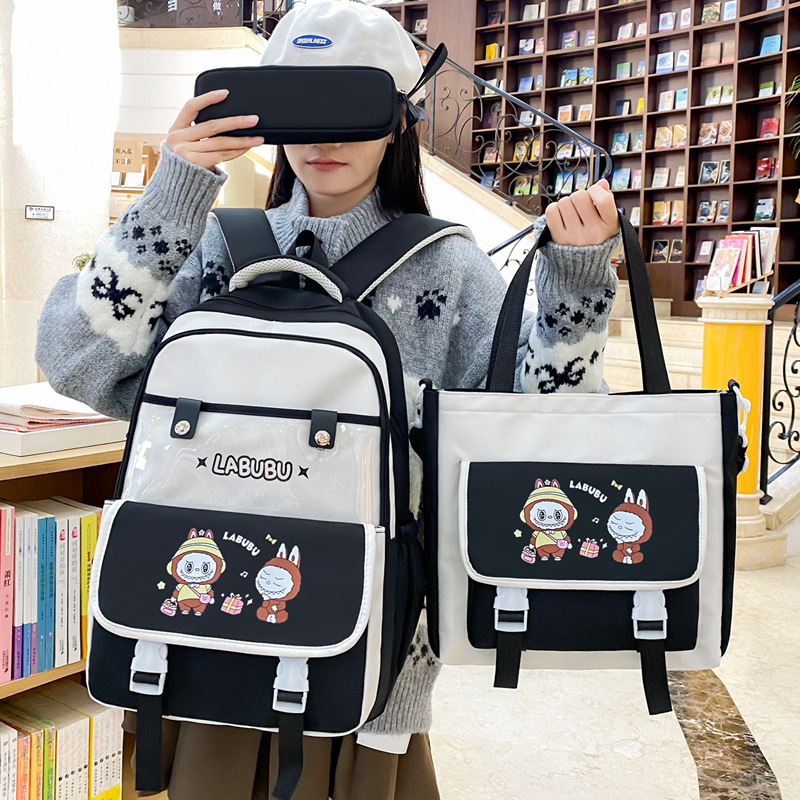 Cute cartoon schoolbag for female junior high school students, 2025 new double-shoulder backpack, large capacity, lightweight and versatile backpack, tutorial bag full figure