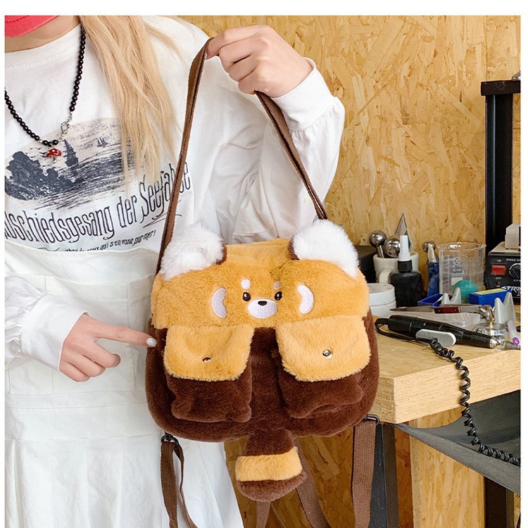 Cute little panda cartoon doll, stylish backpack, Korean-style girl's cute and sweet plush crossbody bag, high appearance level full figure