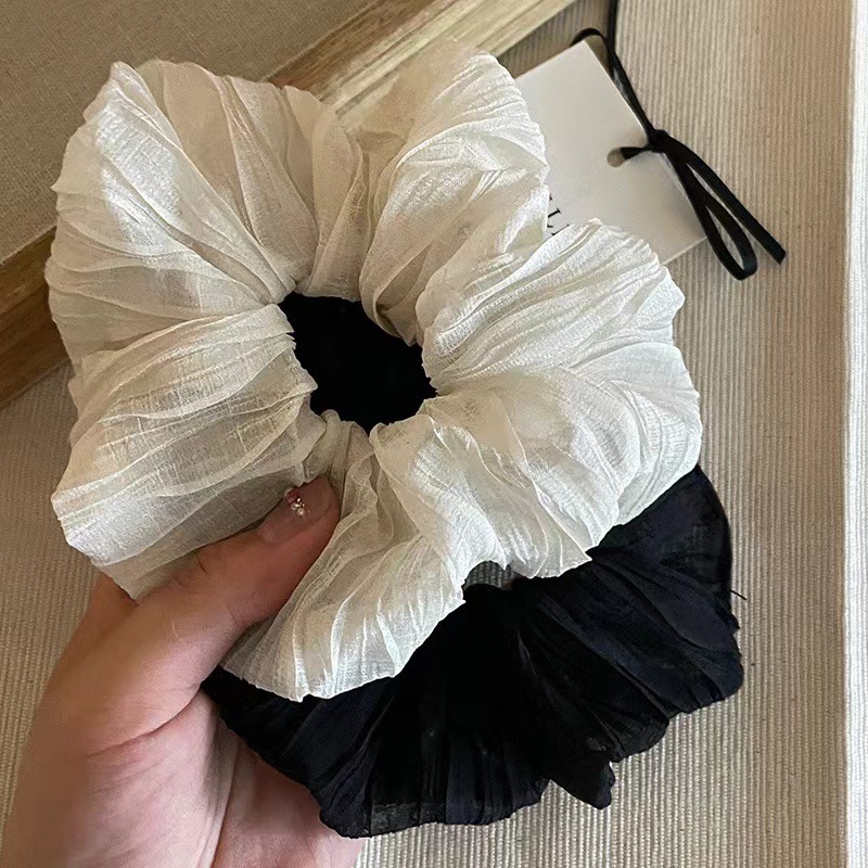 Korean-style pleated hair band, large intestine band, high-end feel, black and white hair tie, hair flower, versatile hair accessory, simple pig large intestine hair tie for women Specification drawing