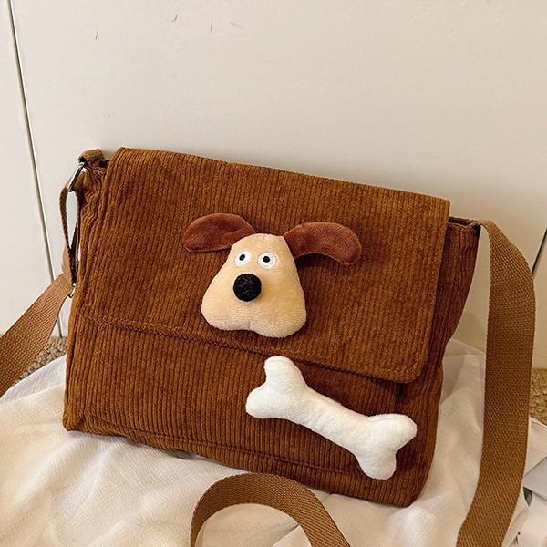 New high-end Korean-style Instagram phone bag, new cartoon bone puppy corduroy niche and versatile crossbody bag Specification drawing