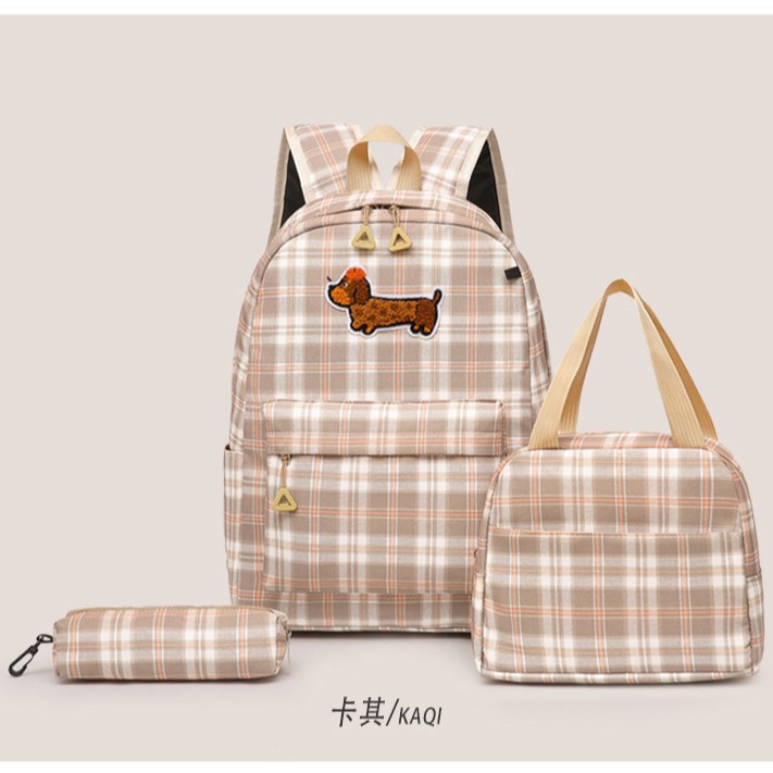 The high-appearance-level checkered schoolbag for junior and senior high school students is a large-capacity, cute, lightweight, casual and multi-functional backpack details Picture
