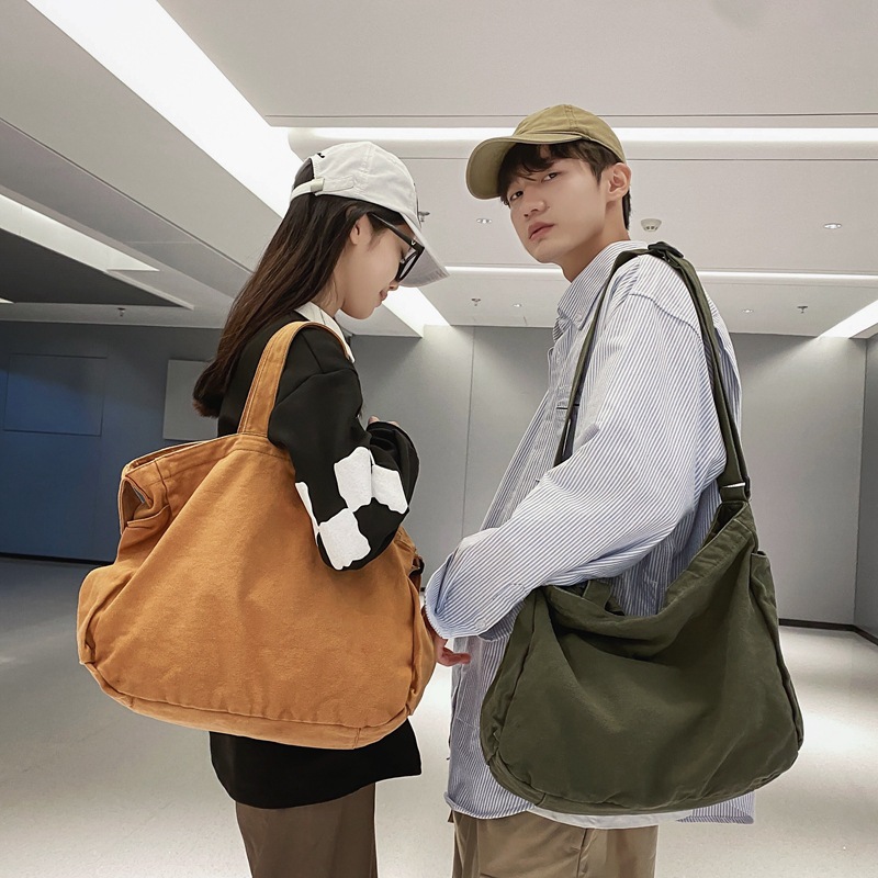 Washed canvas bag for women, 2024 new large-capacity tote bag for women, laid-back style single-shoulder bag, hand-held crossbody bag for women full figure