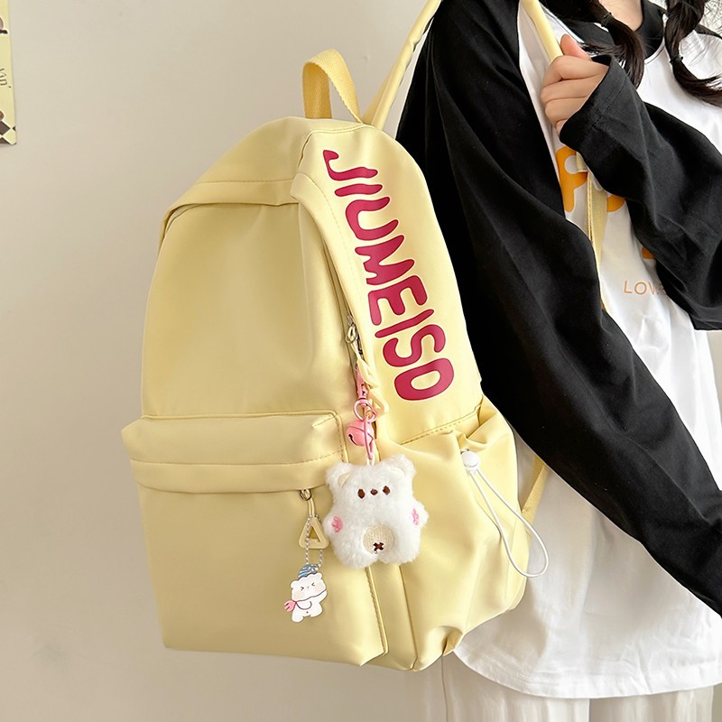 Simple foresty-style backpack with lettered schoolbag, new model for campus 2025, versatile for commuting, large capacity, solid color for going out Specification drawing