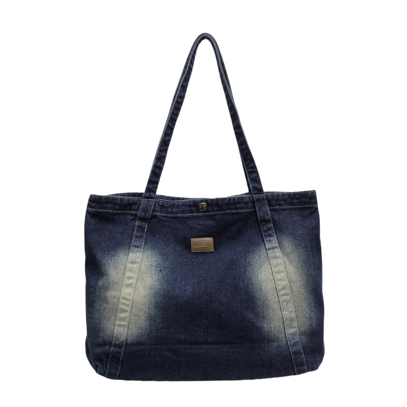 The new large-capacity underarm tote bag, hand-held shoulder bag, versatile denim casual retro large-capacity bag Item Picture