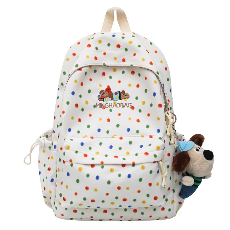 Cute and soft girl polka dot dog backpack, new high school, junior high school and college students' backpacks, travel backpacks Item Picture