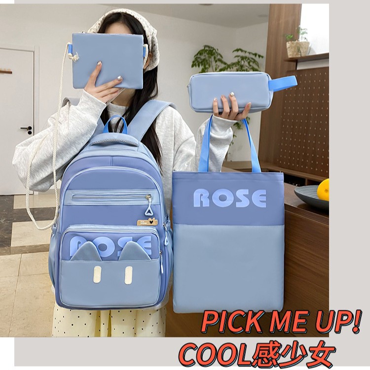 A new high-appeal, large-capacity, lightweight and cute backpack set for girls in primary, middle and high school full figure