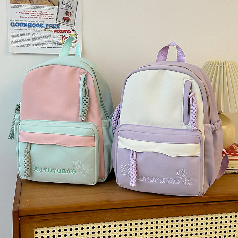 Cross-border color-blocking girl student small backpack, new high appearance level, versatile mini schoolbag, commuter travel bag details Picture
