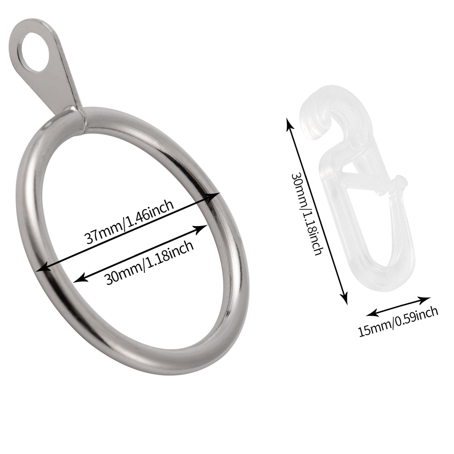 Metal curtain rings, curtain hanging rings, plastic curtain hooks, curtain accessories hooks from the manufacturer Specification drawing
