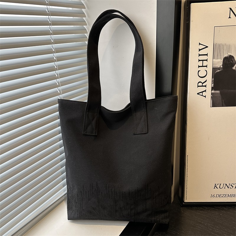 Fashionable and casual Korean-style embroidered canvas bag for women, 2024 new model student hand-held book bag for commuting, single-shoulder tote bag Specification drawing