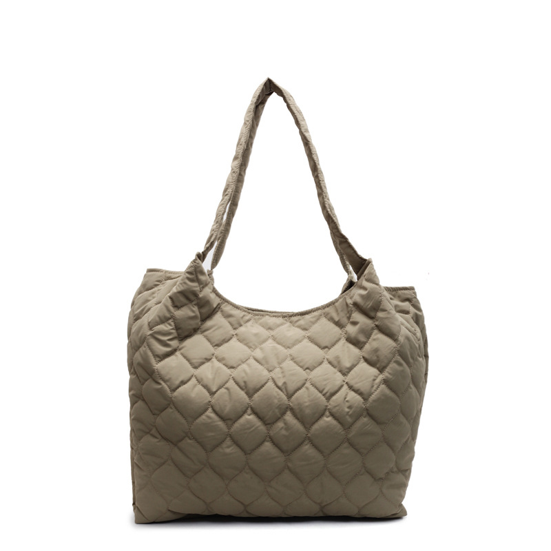 Cross-border casual and simple handbag, large-capacity fashionable commuter student tote bag, diamond-patterned embroidered thread, lightweight single-shoulder bag Item Picture