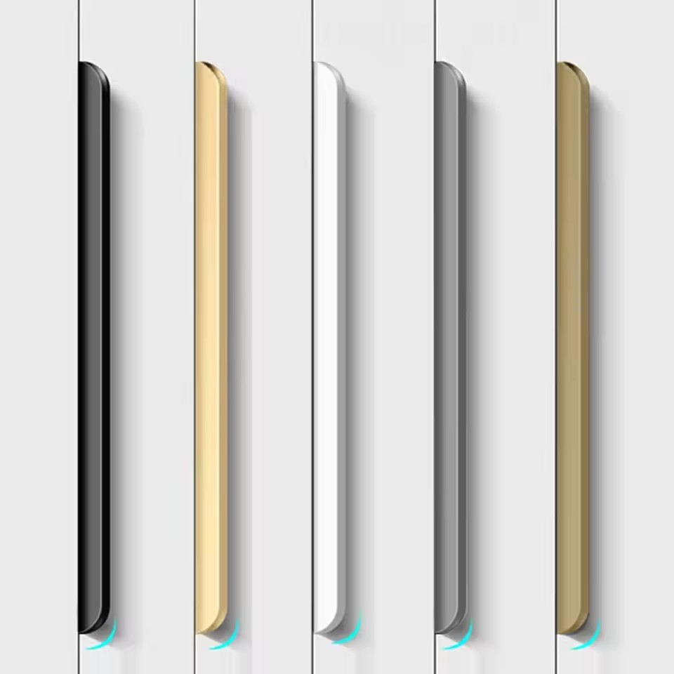 Invisible handle, built-in wardrobe door handle, modern, simple and minimalist, golden cabinet door gap, long side-mounted handle full figure