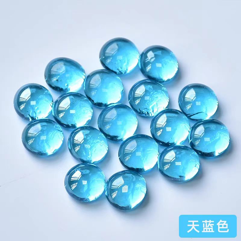 Glass flat beads, transparent blue-green glass stone mixed color matching, hydroponic fish tank decoration, landscape aquarium, colorful semi-circle details Picture
