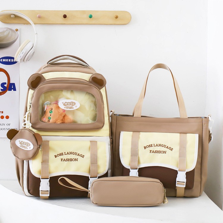 Cute student schoolbag, large-capacity simple bear ear bag, fashionable backpack for junior high school and senior high school, high appearance level backpack Specification drawing