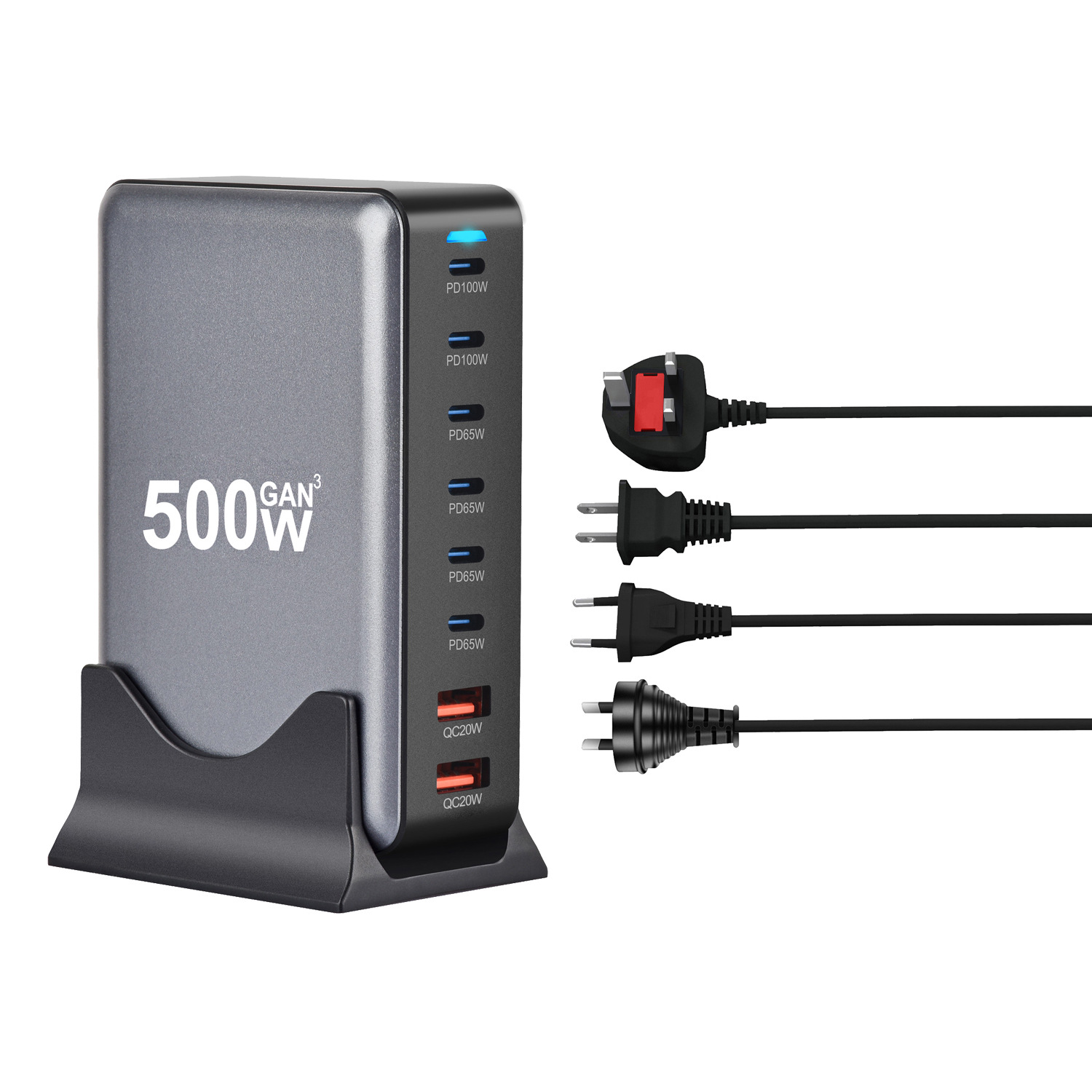 The new 500W gallium nitride PD charger, 6C2A multi-function charger, 8-port desktop charger, a cross-border bestseller, desktop charger details Picture