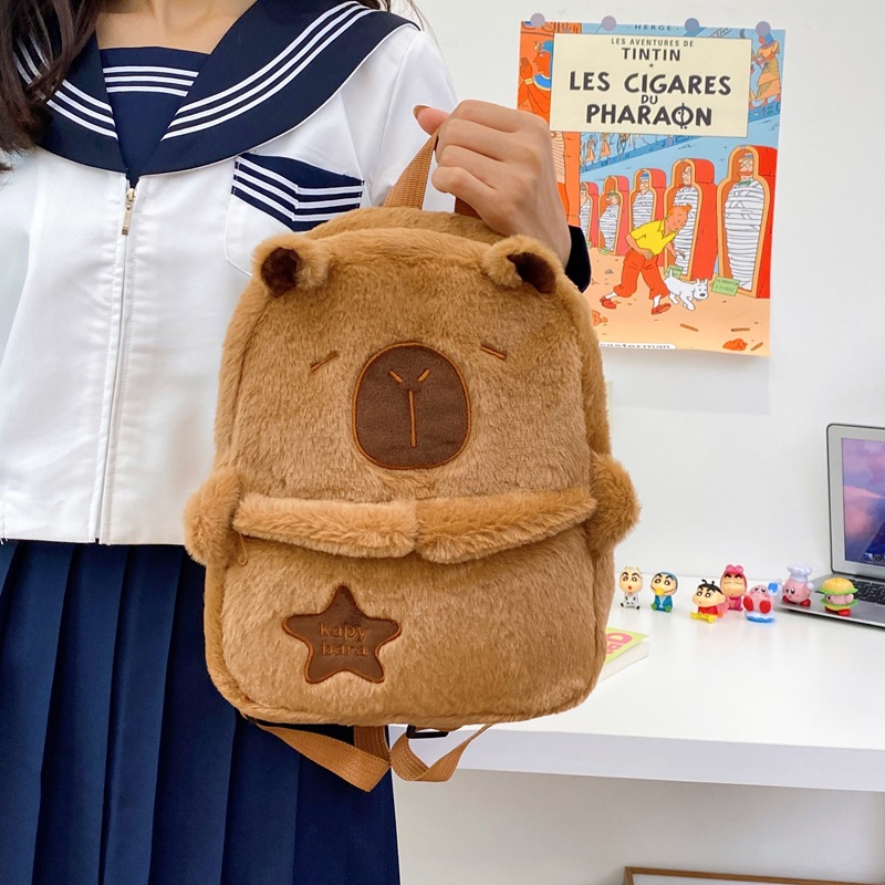New Capibara Capybara double Backpack with a girlish heart, large-capacity class backpack, claw machine doll, redeem birthday gift details Picture