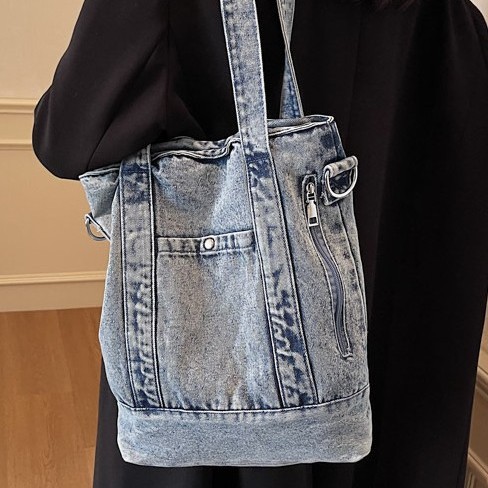 Cross-border washed denim tote bag for women's 2024 autumn new large-capacity casual single-shoulder crossbody bag details Picture