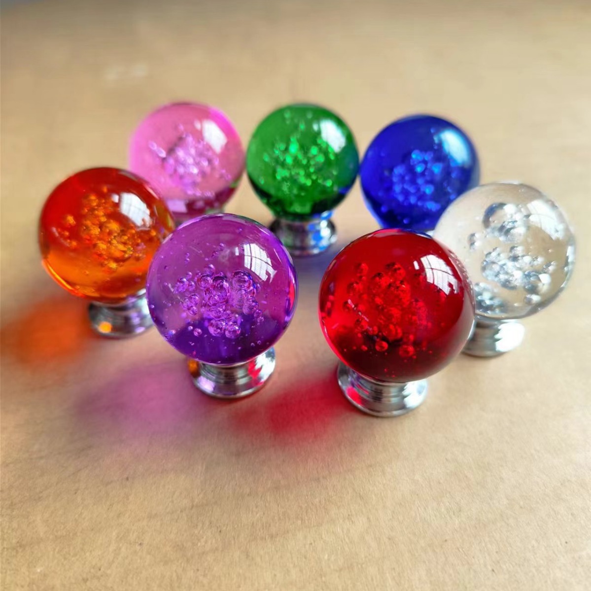 Colorful modern crystal bubble ball handle, single-hole hardware handle, glass door handle, 30mm export for foreign trade full figure