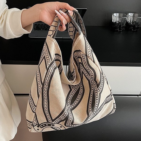Spring and summer new design printed canvas tote bag for women, large-capacity casual and laid-back style single-shoulder bag, underarm bucket bag Specification drawing