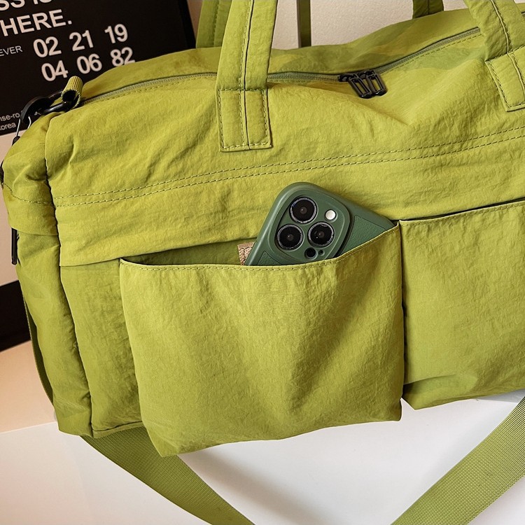 New college-style large-capacity nylon fabric travel bag, fitness training shoes, warehouse clothing bag, short business trip case, handle Specification drawing