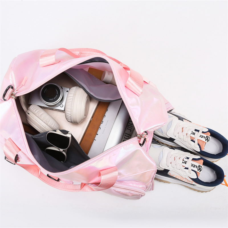 Fashionable pearlescent glossy swimming bag, women's large-capacity sports multi-functional fitness bag, waterproof dry and wet separation travel bag details Picture