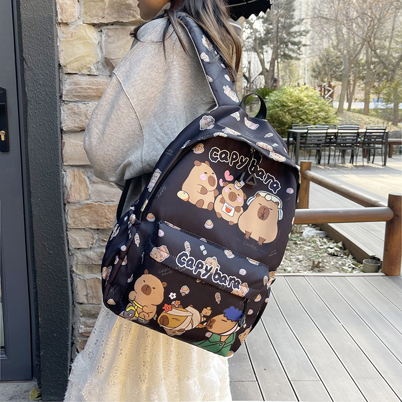 Capibala Schoolbag for girls, a new cartoon backpack for primary and secondary school students, a trendy printed capybara student bag Specification drawing