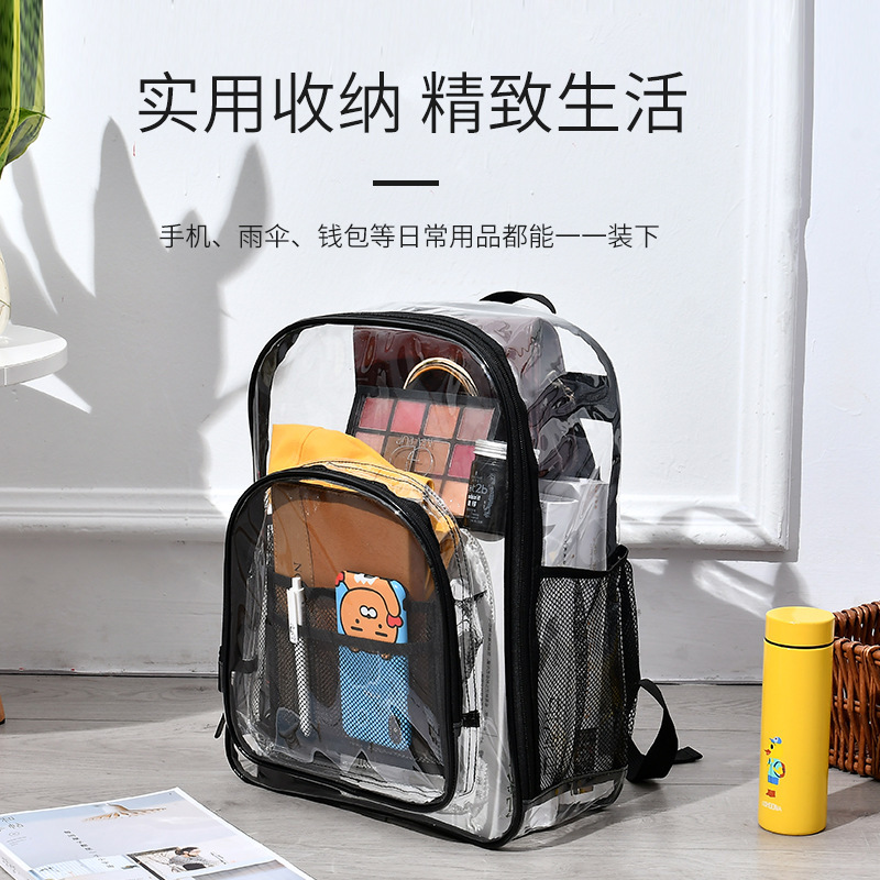 Amazon transparent PVC double-shoulder heavy-duty backpack, student portable hand-held schoolbag, travel waterproof storage bag in stock Application Scenario